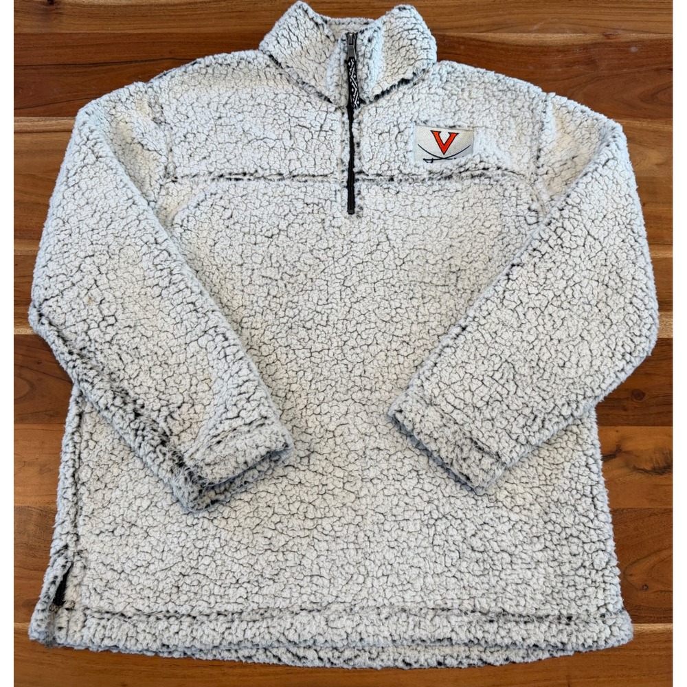 Boxercraft UVA Cavaliers Sherpa Fleece Quarter Zip Pullover Cream Gray Mens M